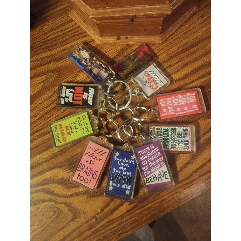Vintage Y2k Lot Of 7 Kalan Funny Sarcastic Phrases Plastic Keychains & 3 Extras